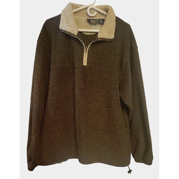 VOS Sports Mens Brown Sweater 2XL Pullover Fleece Long Sleeve QuartZip 2 Pockets - Picture 1 of 11